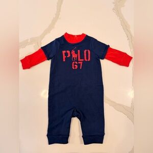 Ralph Lauren Baby Polo 67 Navy & Red Romper 3M NWT